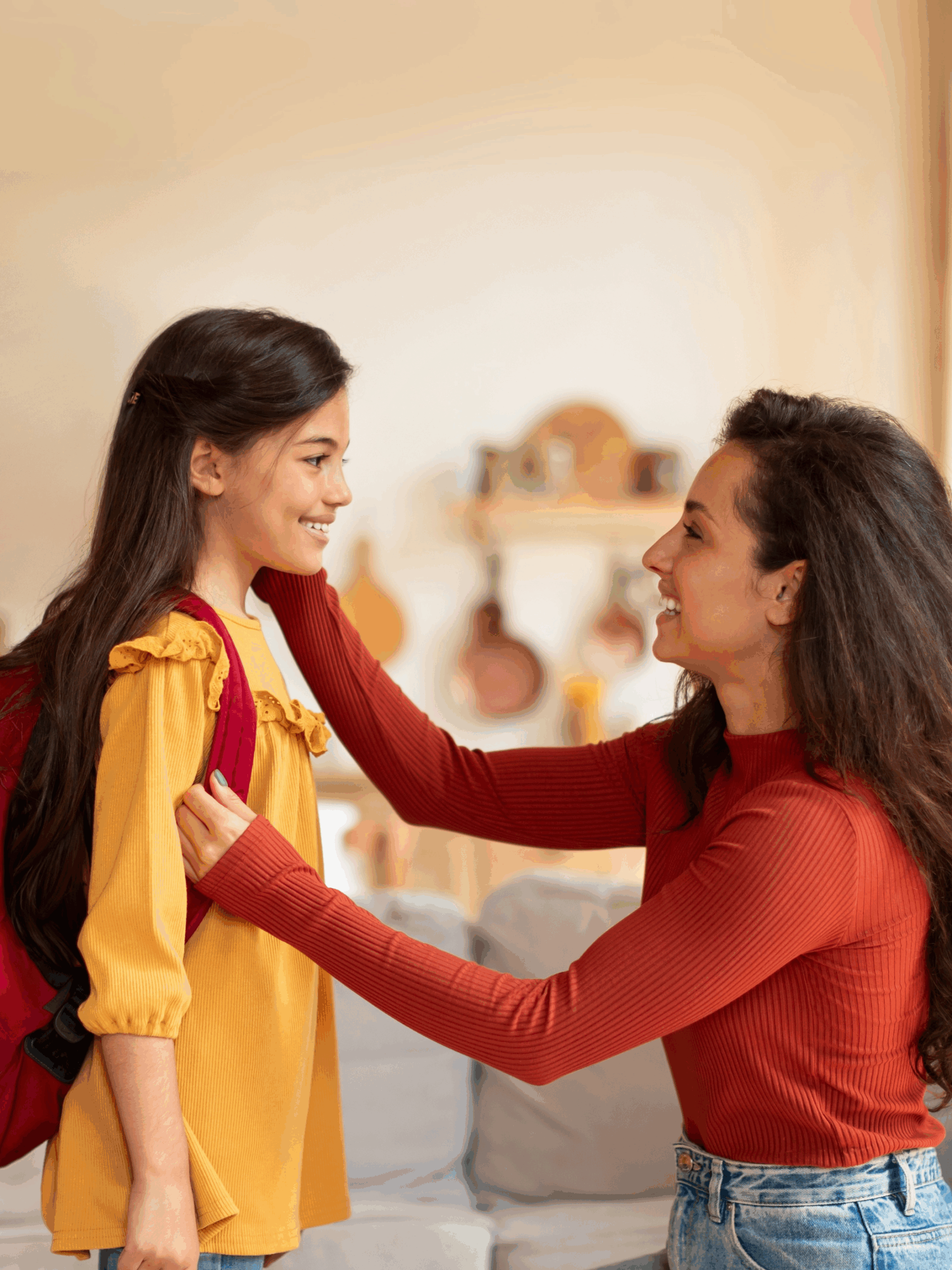 Mom sending her child to school